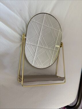 Gold Frame Standing Vanity Mirror and Jewelry Holder
